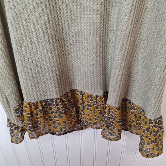 Umgee Womens 2XL Sleeveless Thermal Knit‎ Top Mixed Media Boho Tie Neck Ruffle - Picture 3 of 8